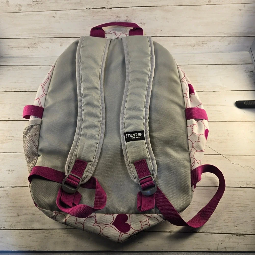 Trans by JanSport Heart Print Backpack Pink Purple White School Bag